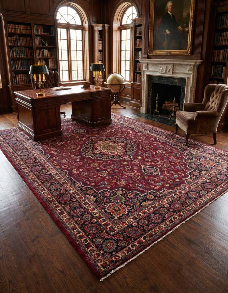 Detail image of 10' x 12' 6 Hand Knotted Mashad Persian Wool Rug