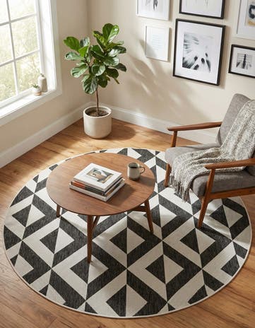 Charcoal Gray Easy-Clean Jill Zarin Indoor / Outdoor Round Rug