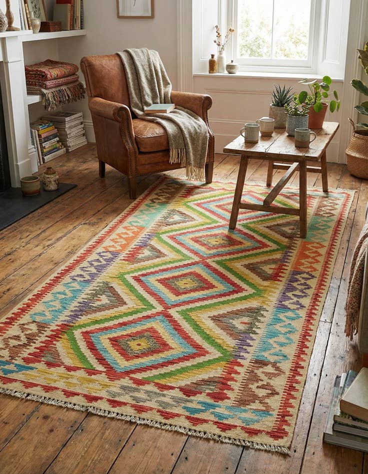 Detail image of 3' 3 x 6' 5 Hand Woven Kilim Maymana Wool Rug