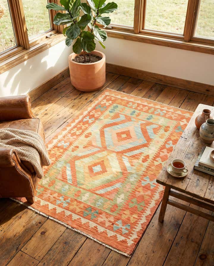 3' 2 x 5' Hand Woven Kilim Waziri Wool Rug