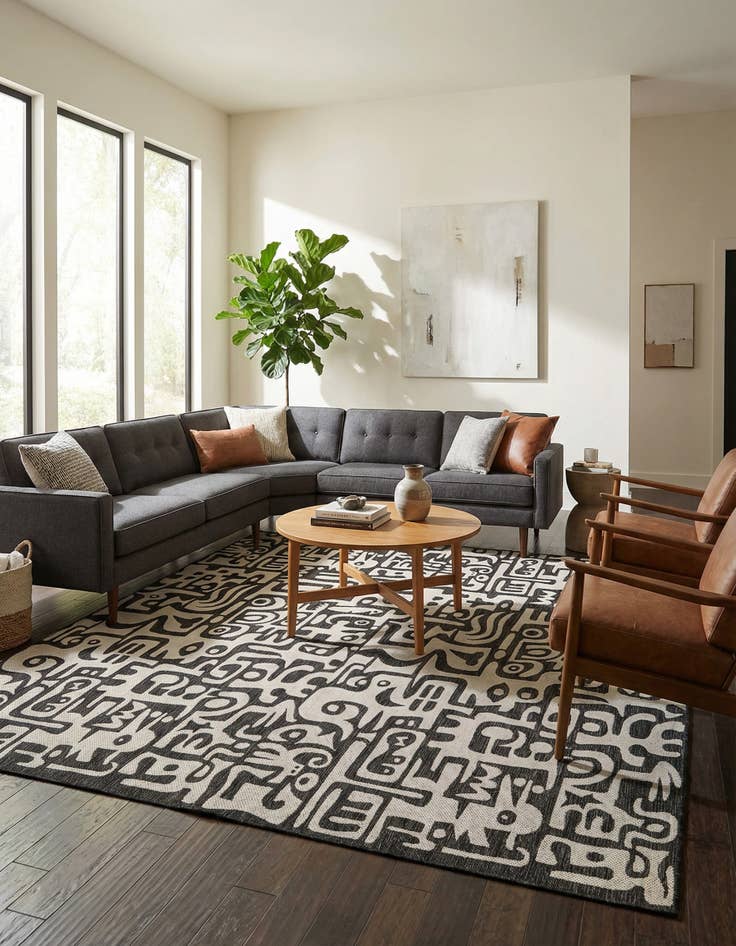 Detail image of 12' x 12'  Washable Modern Indoor / Outdoor Square Rug