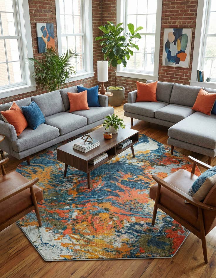 Detail image of 7' 10 x 7' 10 Washable Vivid Octagon Rug