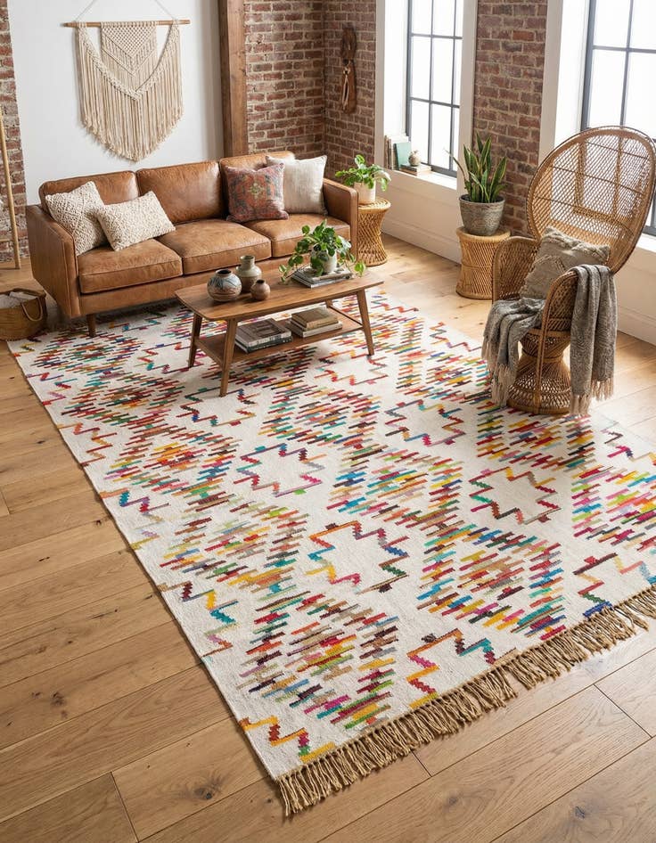 Detail image of 9' x 12' Hand Woven Chindi Trellis Rug