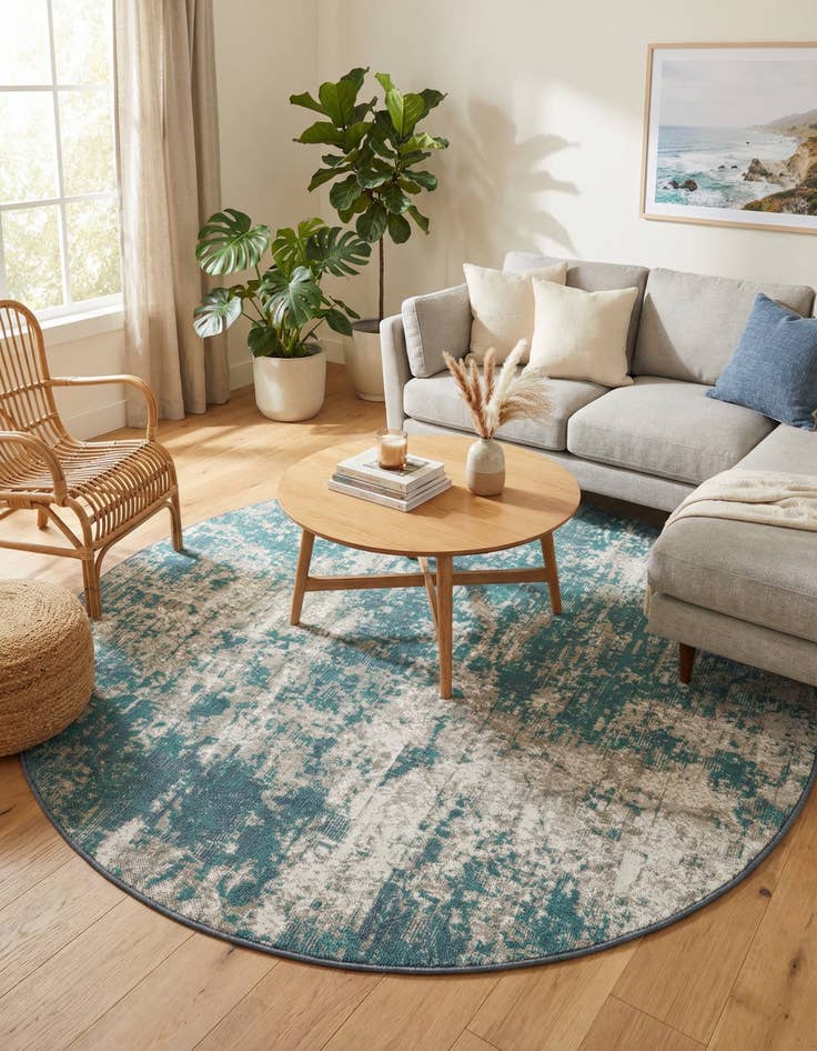 Detail image of 7' x 7' Washable Coastal Indoor / Outdoor Round Rug