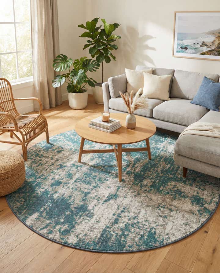 7' x 7' Easy-Clean Coastal Indoor / Outdoor Round Rug