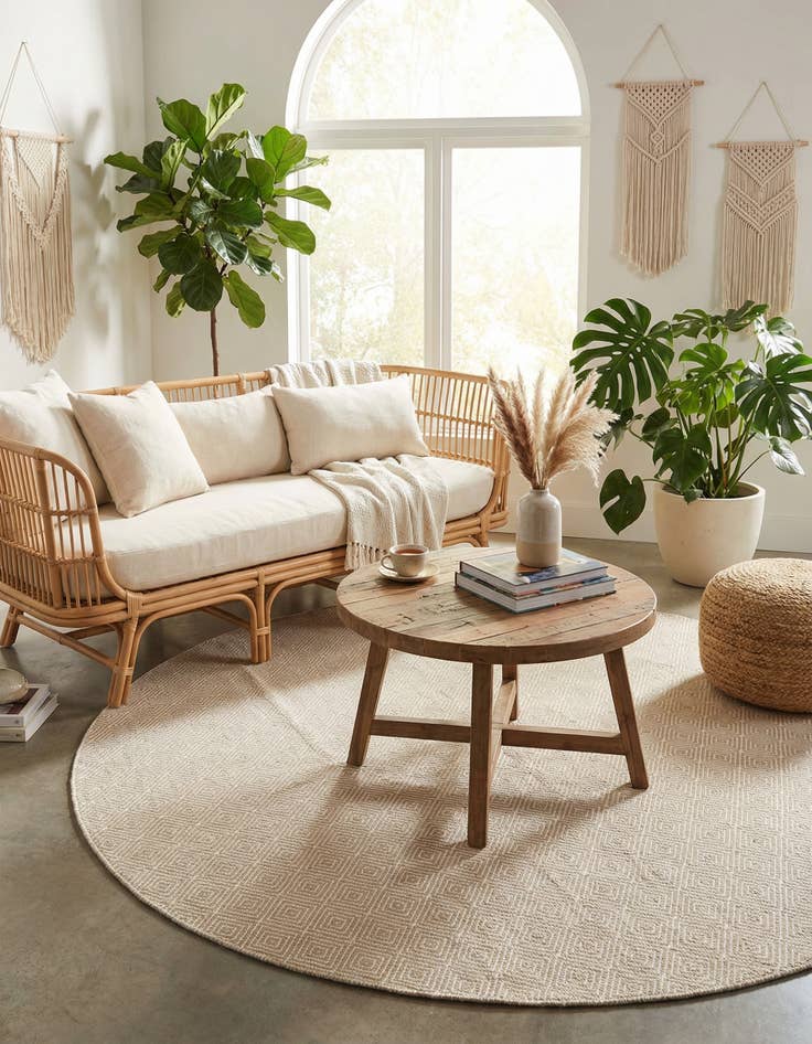 Detail image of 7' 10 x 7' 10  Hand Woven Geo Trellis Flatweave Round Rug