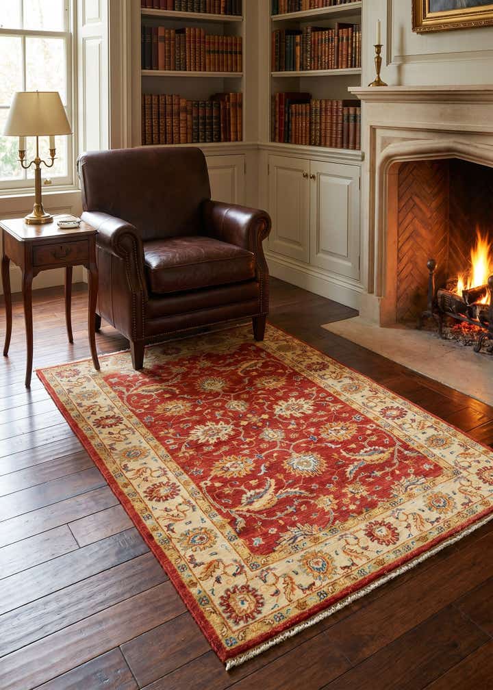 3' 4 x 4' 10 Hand Knotted Peshawar Ziegler Rug