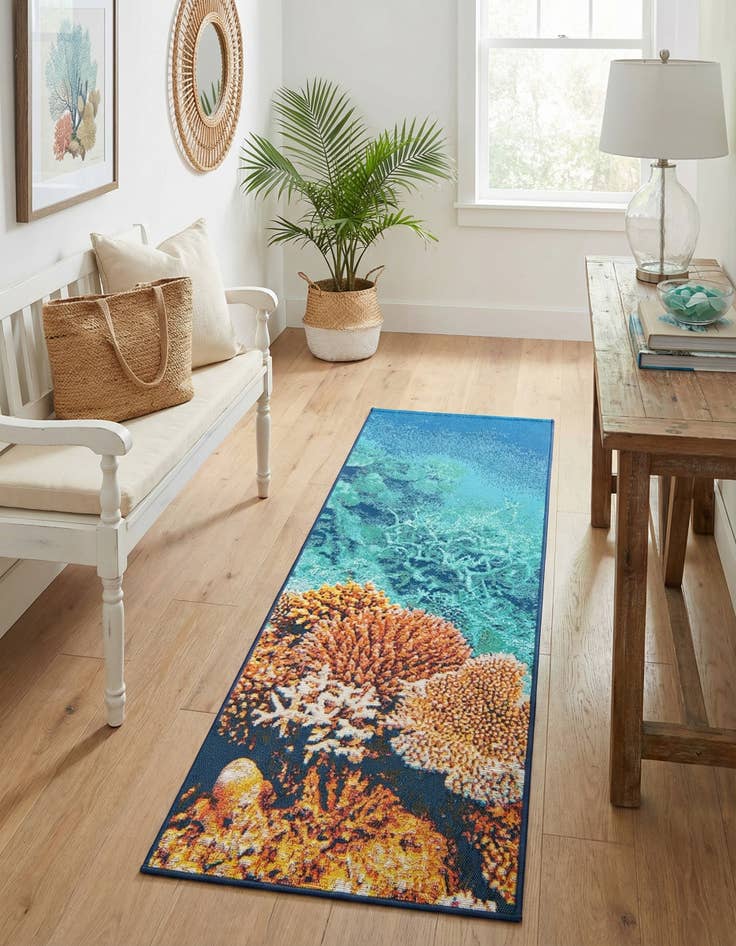 Detail image of 2' x 6' Washable Coastal Indoor / Outdoor Runner Rug
