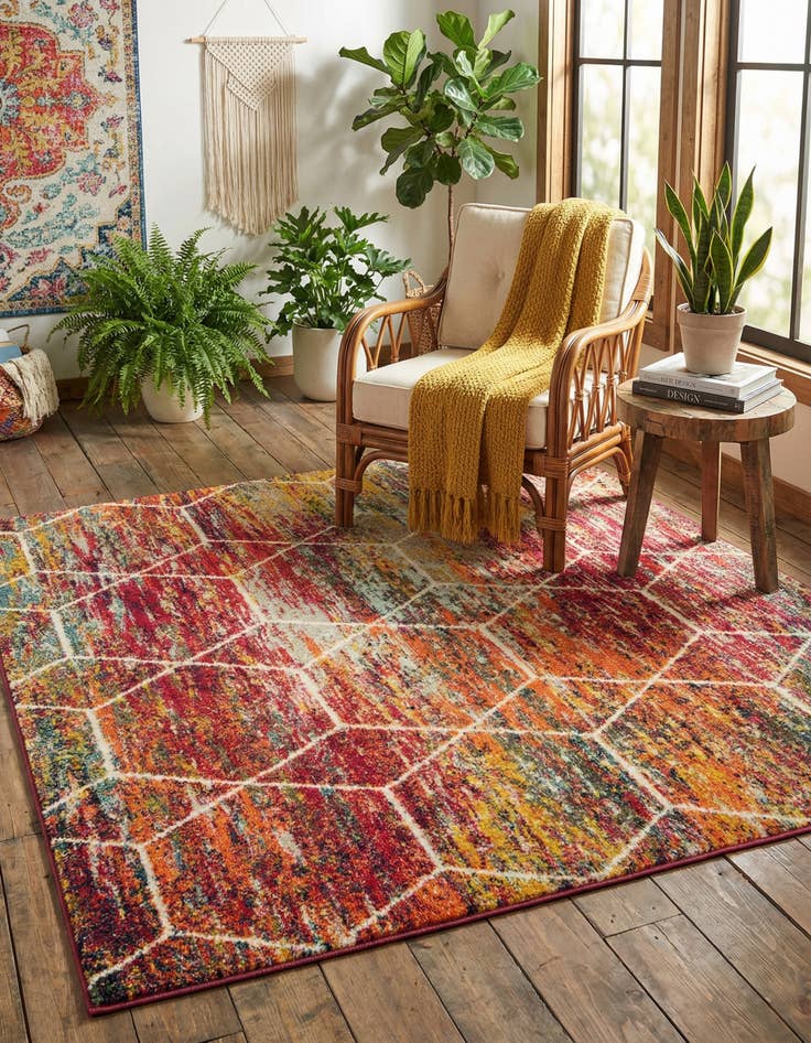 Detail image of 5' 3 x 5' 3 Lattice Frieze Square Rug