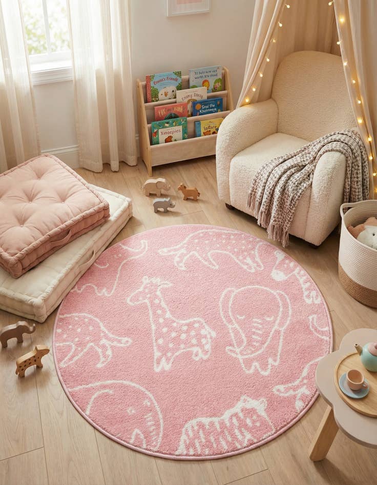 Detail image of 3' 3 x 3' 3 Animals Whimsy Kids Round Rug