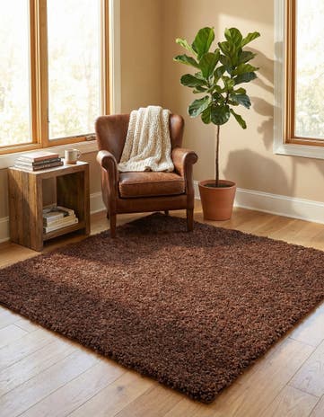 Chocolate Brown Solid Shag Square Rug
