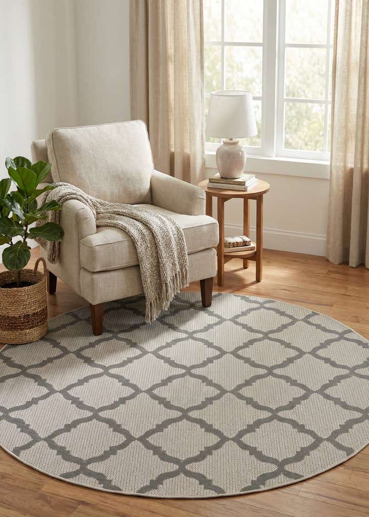 6' x 6' Easy-Clean Trellis Indoor / Outdoor Round Rug