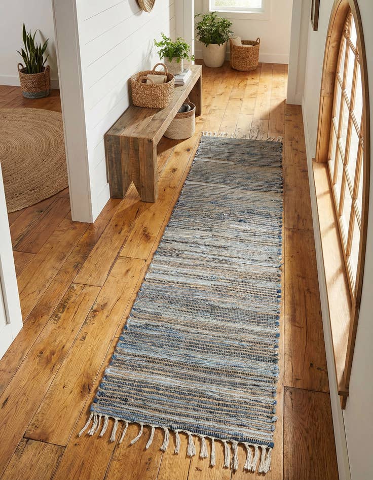 Detail image of 2' 2 x 6' 1 Hand Woven Chindi Jute Runner Rug