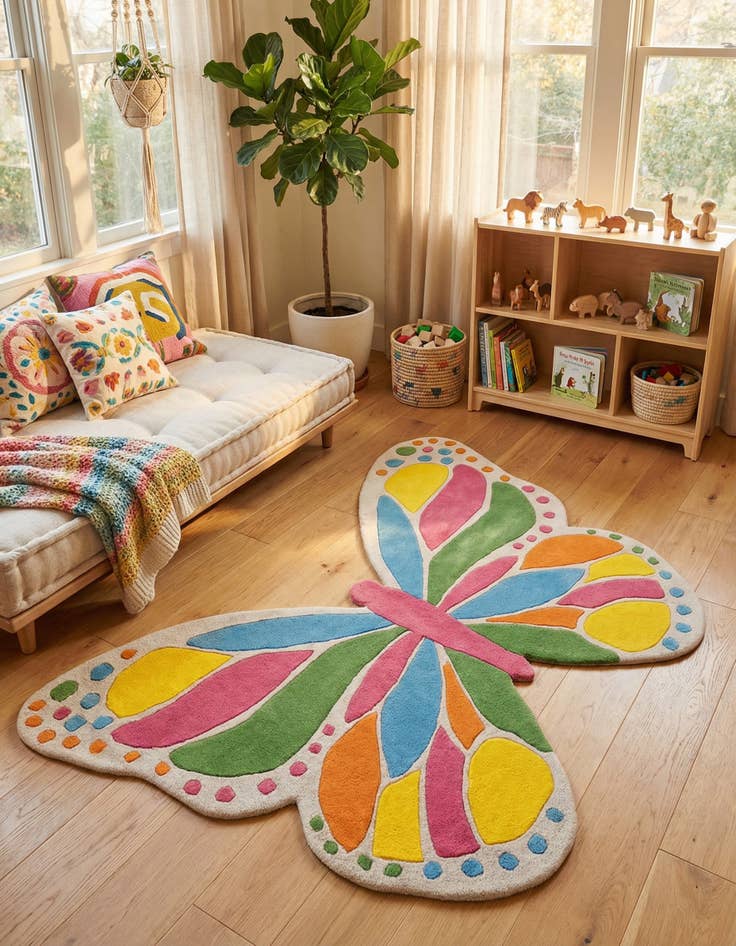 Detail image of 4' 1 x 6' 1 Happy Rugs Butterfly Wool