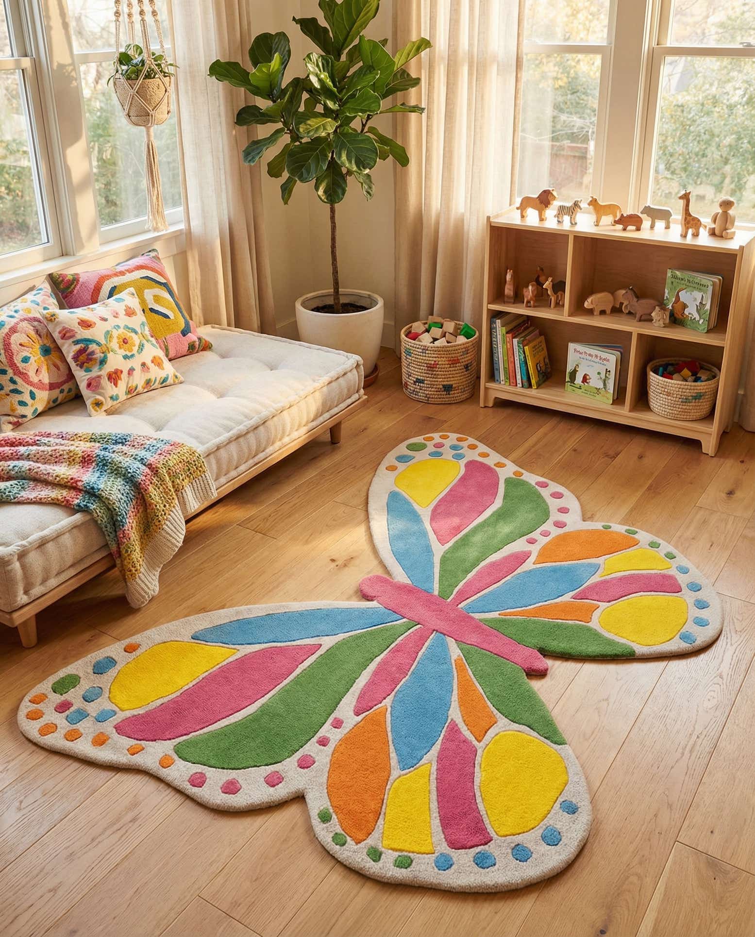 4' 1 x 6' 1 Happy Rugs Butterfly Wool