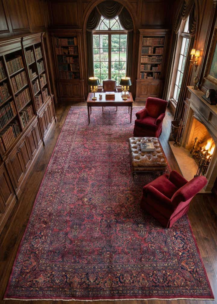 13' 6 x 29' 2 Hand Knotted Sarough Persian Wool Rug