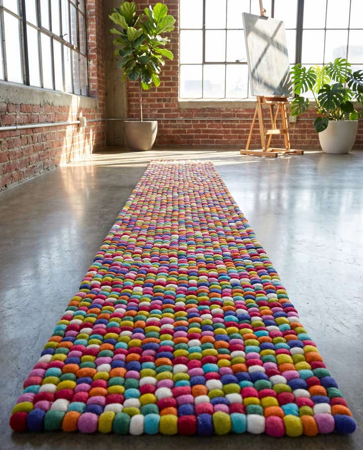 2' 7 x 9' 10 Felt Ball Wool Runner Rug