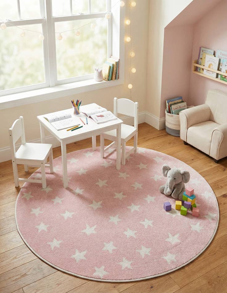 Detail image of 5' 3 x 5' 3 Stars Whimsy Kids Round Rug