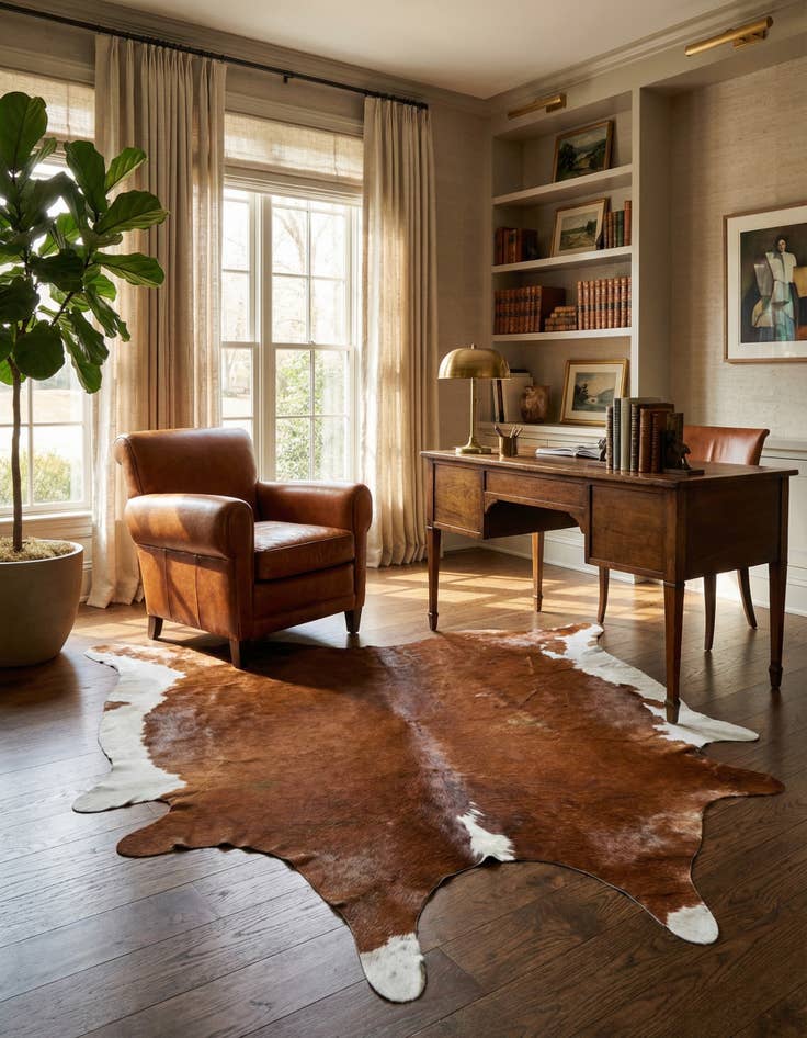 Detail image of 6' 2 x 6' 8 Cowhide Leather Square Rug