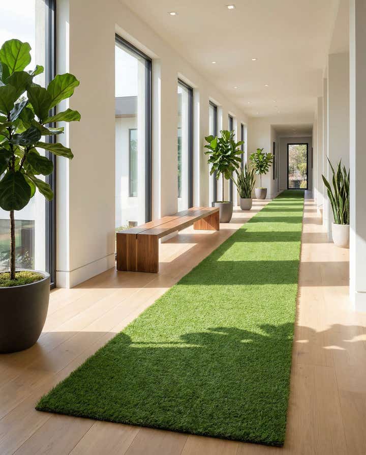 3' 3 x 19' 8 Easy-Clean Grass Indoor / Outdoor Runner Rug