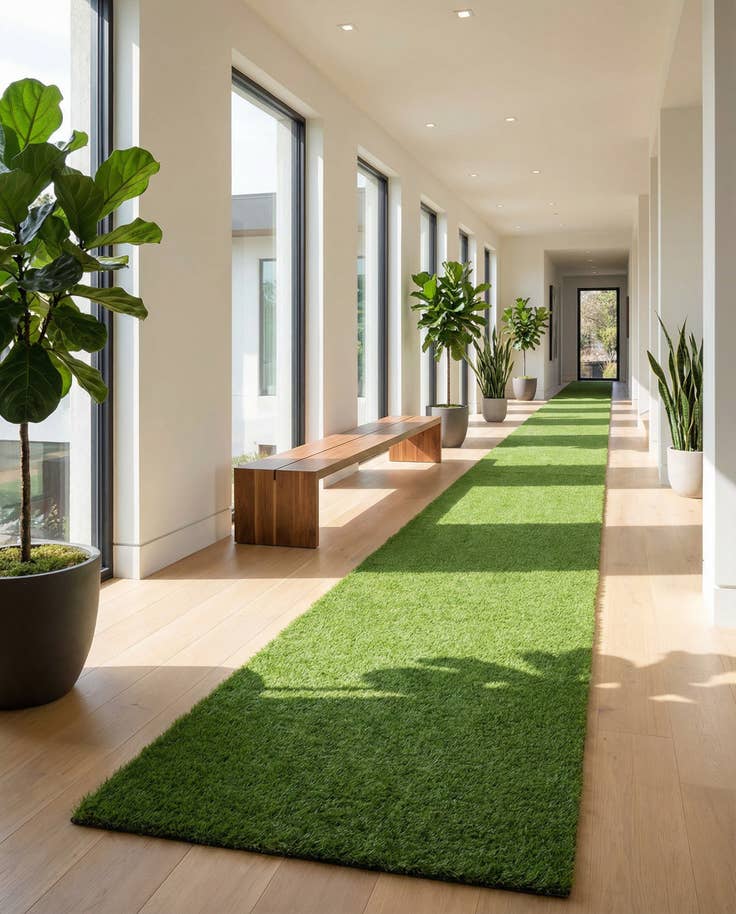 Detail image of 3' 3 x 19' 8 Easy-Clean Grass Indoor / Outdoor Runner Rug