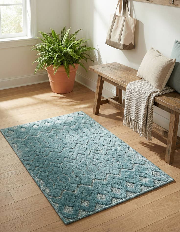 Detail image of 2' x 3'  Washable Trellis Textured Indoor / Outdoor Rug