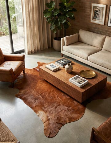 6' 7 x 6' 10 Cowhide Leather Square Rug
