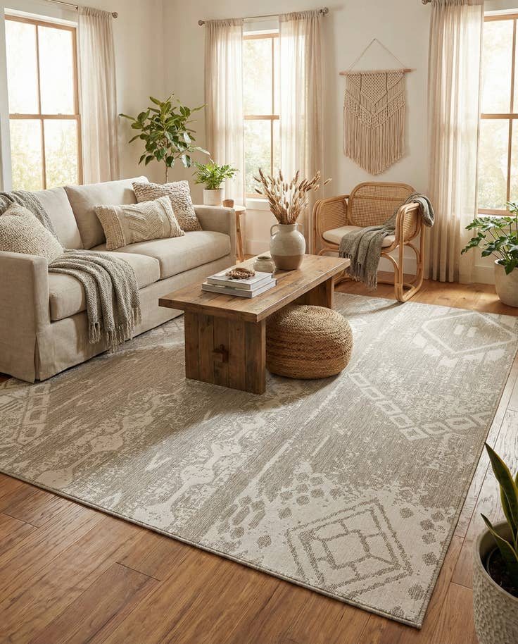 Detail image of 10' 8 x 10' 8 Easy-Clean Bohemian Indoor / Outdoor Square Rug