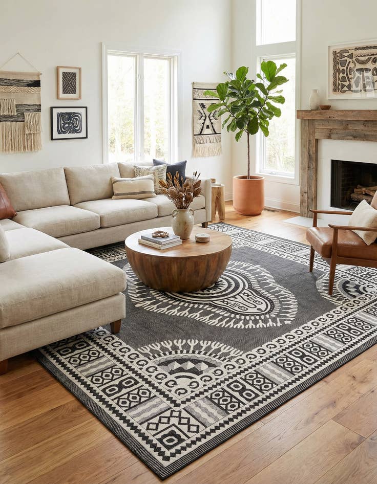 Detail image of 13' x 13' Washable Traditional Indoor / Outdoor Square Rug