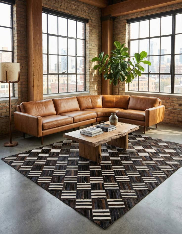 Detail image of 6' x 6' 7 Cowhide Stocks Square Rug