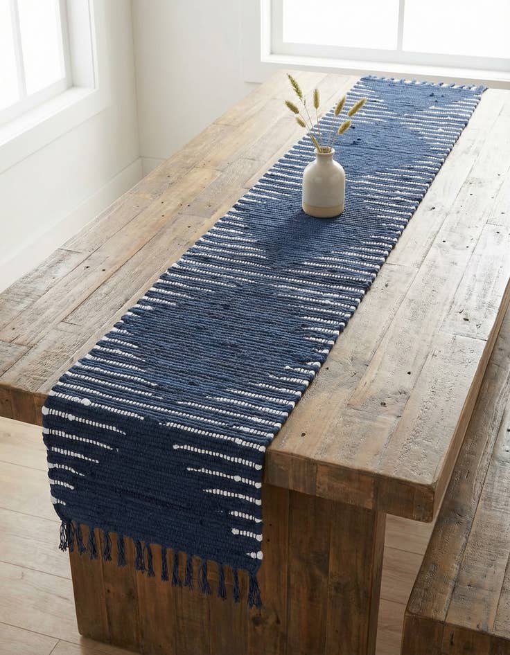 Detail image of 1' 2 x 5' 1 Hand Woven Chindi Cotton Table Runner Rug