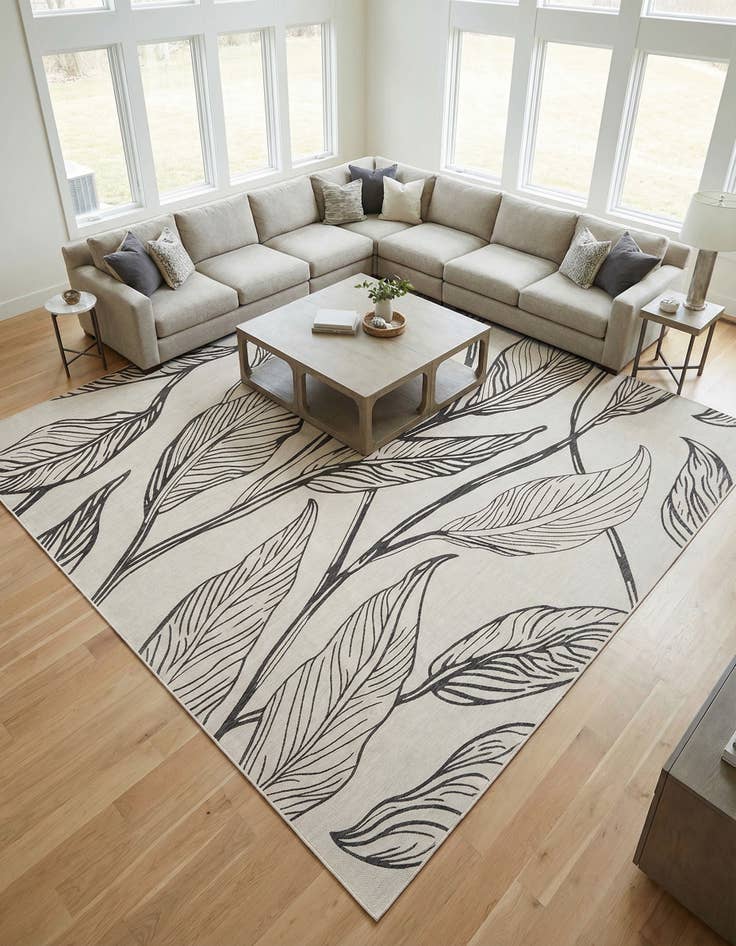 Detail image of 13' x 13' Washable Botanical Indoor / Outdoor Square Rug