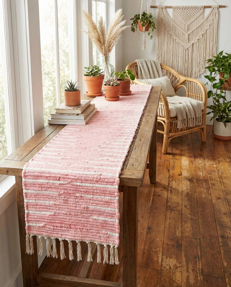 Detail image of 1' 2 x 8' Hand Woven Chindi Cotton Table Runner Rug