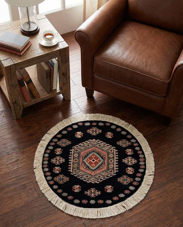 2' 1 x 2' 2 Hand Knotted Bokhara Oriental Wool Round Rug