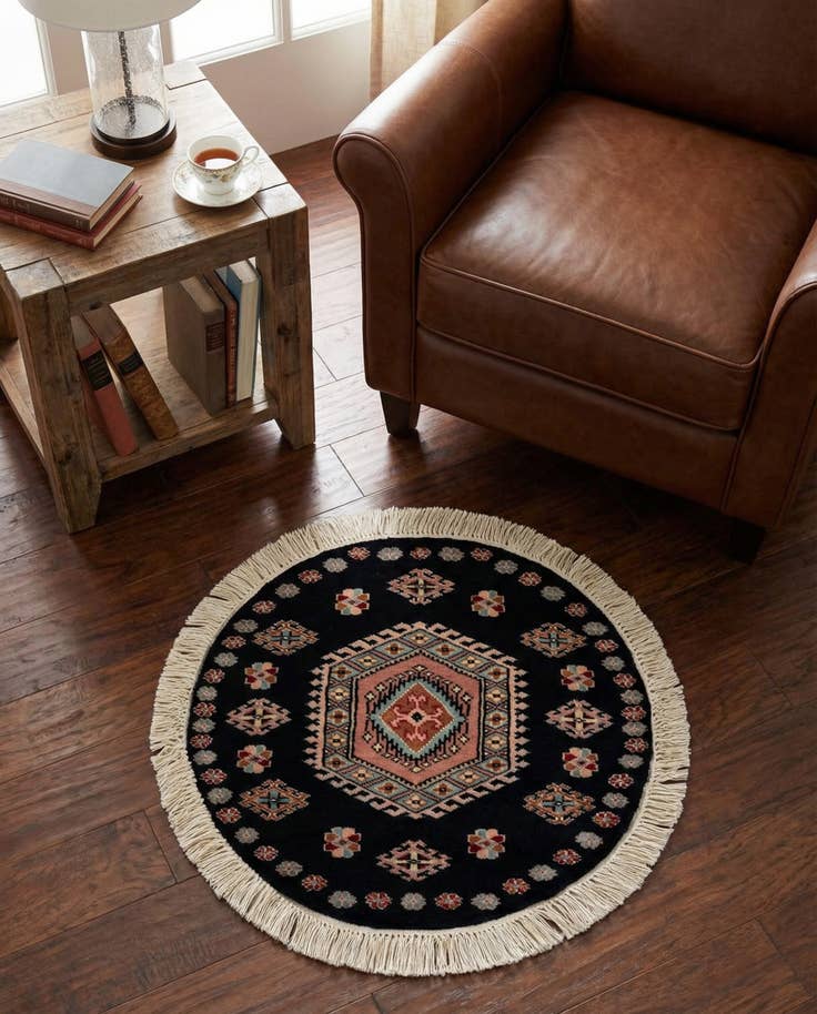 Detail image of 2' 1 x 2' 2 Hand Knotted Bokhara Oriental Wool Round Rug