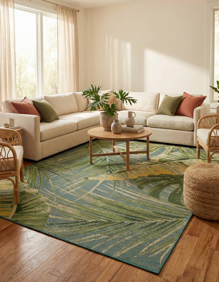 Detail image of 9' x 12'  Washable Botanical Indoor / Outdoor Rug