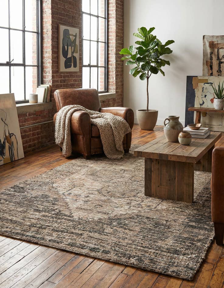 Detail image of 6' 1 x 9' Hand Woven Chenille Jute Rug