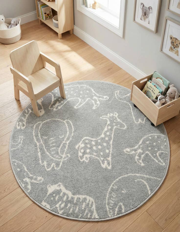 Detail image of 3' 3 x 3' 3 Animals Whimsy Kids Round Rug