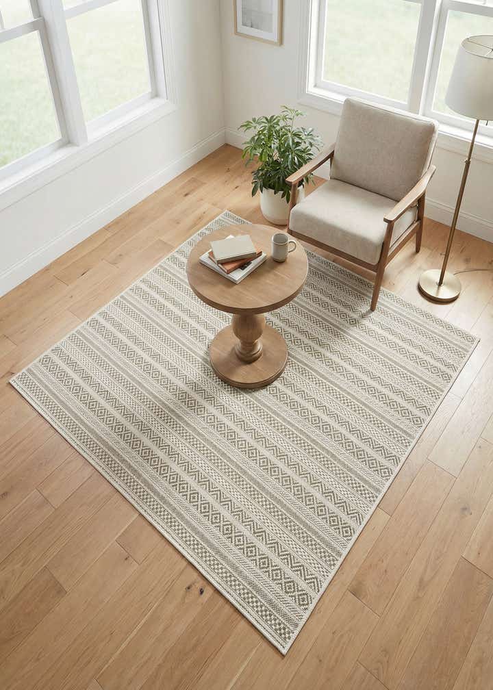 5' 3 x 5' 3 Easy-Clean Striped Indoor / Outdoor Square Rug