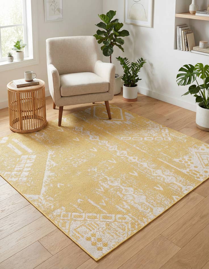 Detail image of 5' 3 x 5' 3  Washable Bohemian Indoor / Outdoor Square Rug