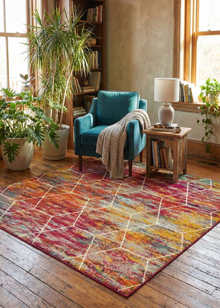 7' x 7' Lattice Frieze Square Rug
