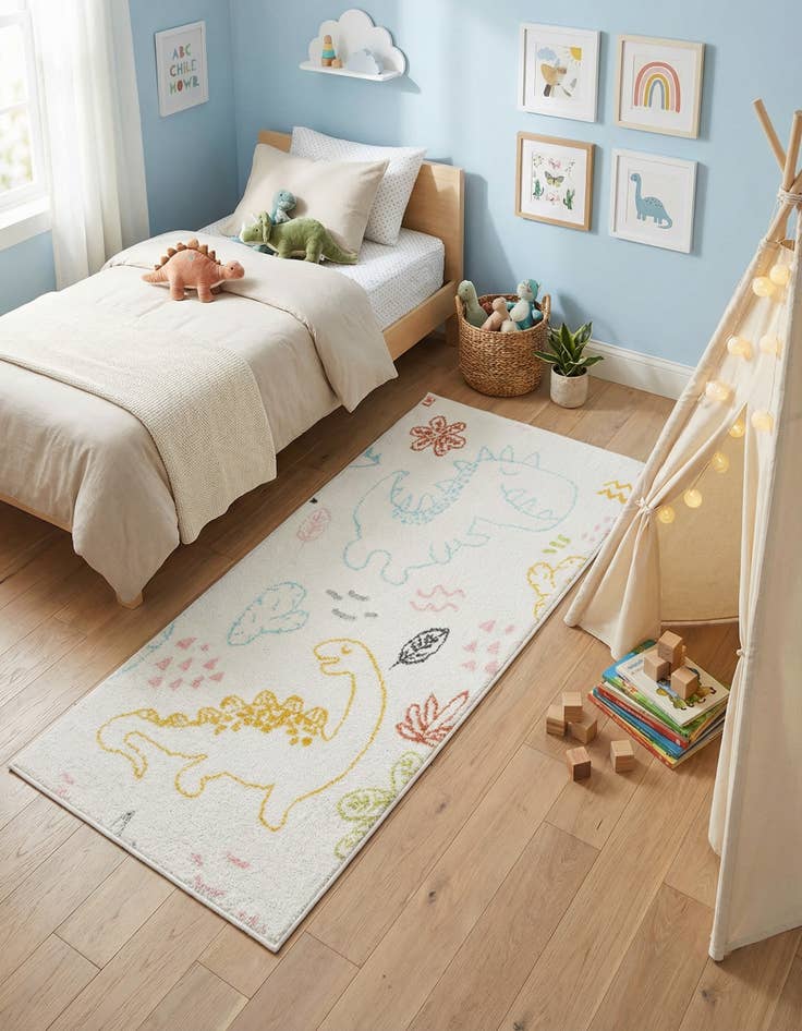 Detail image of 2' 2 x 3' 11 Dinosaur Whimsy Kids Runner Rug