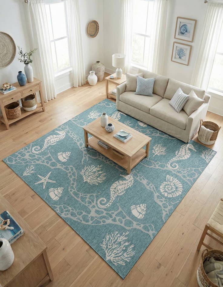 Detail image of 10' x 10' Washable Coastal Indoor / Outdoor Square Rug