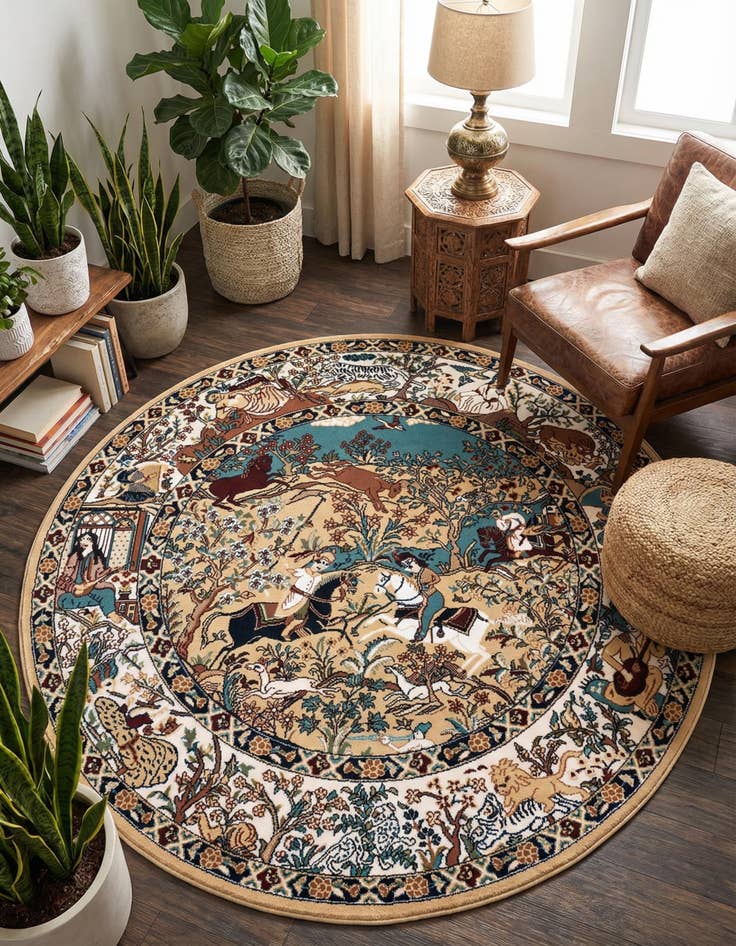 Detail image of 5' 3 x 5' 3 Nain Design Round Rug