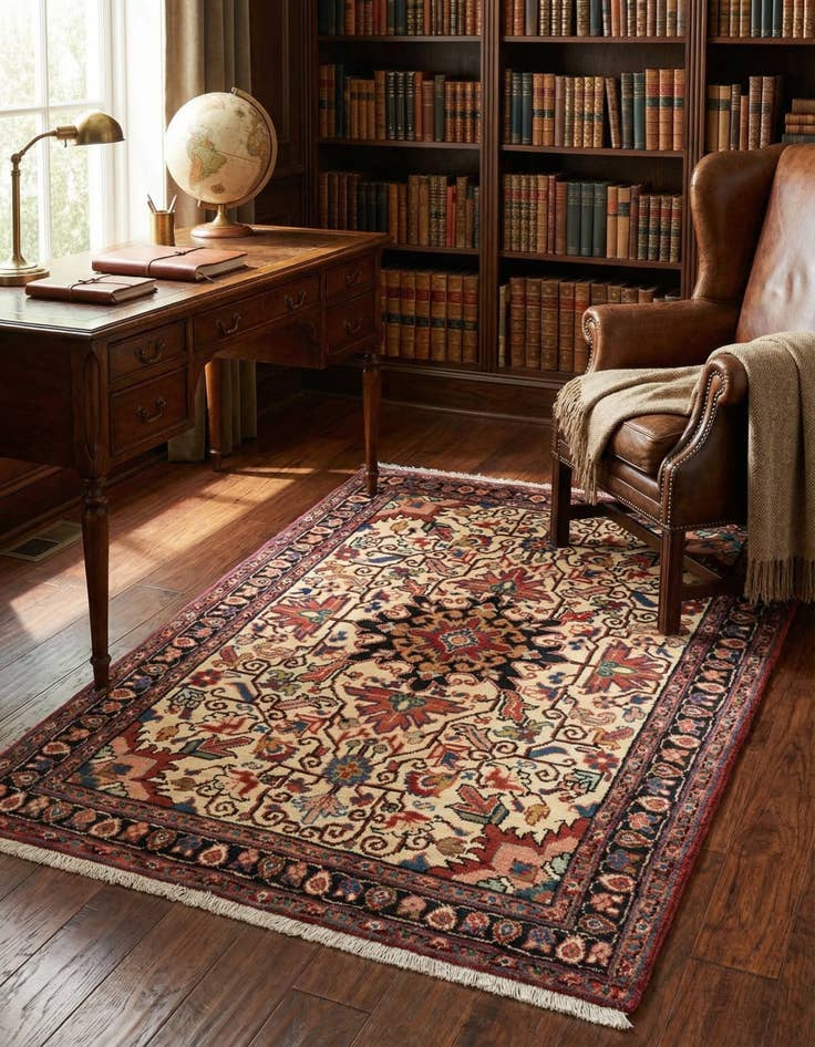 Detail image of 3' 6 x 5' 4 Hand Knotted Heriz Persian Wool Rug