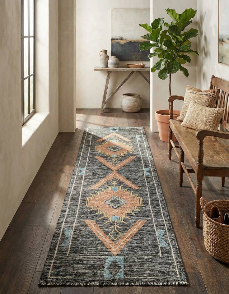 Detail image of 2' 7 x 12'  Hand Woven Kilim Wool Runner Rug