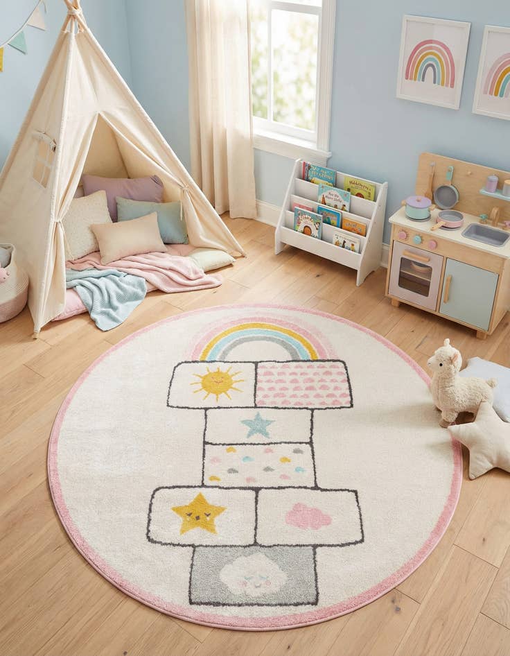 Detail image of 5' 3 x 5' 3 Hopscotch Whimsy Kids Round Rug