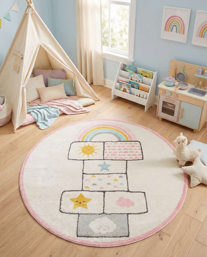 160cm x 160cm Hopscotch Whimsy Kids Rond Vloerkleed