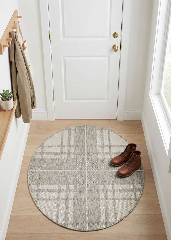 3' x 3' Easy-Clean Checkered Indoor / Outdoor Round Rug