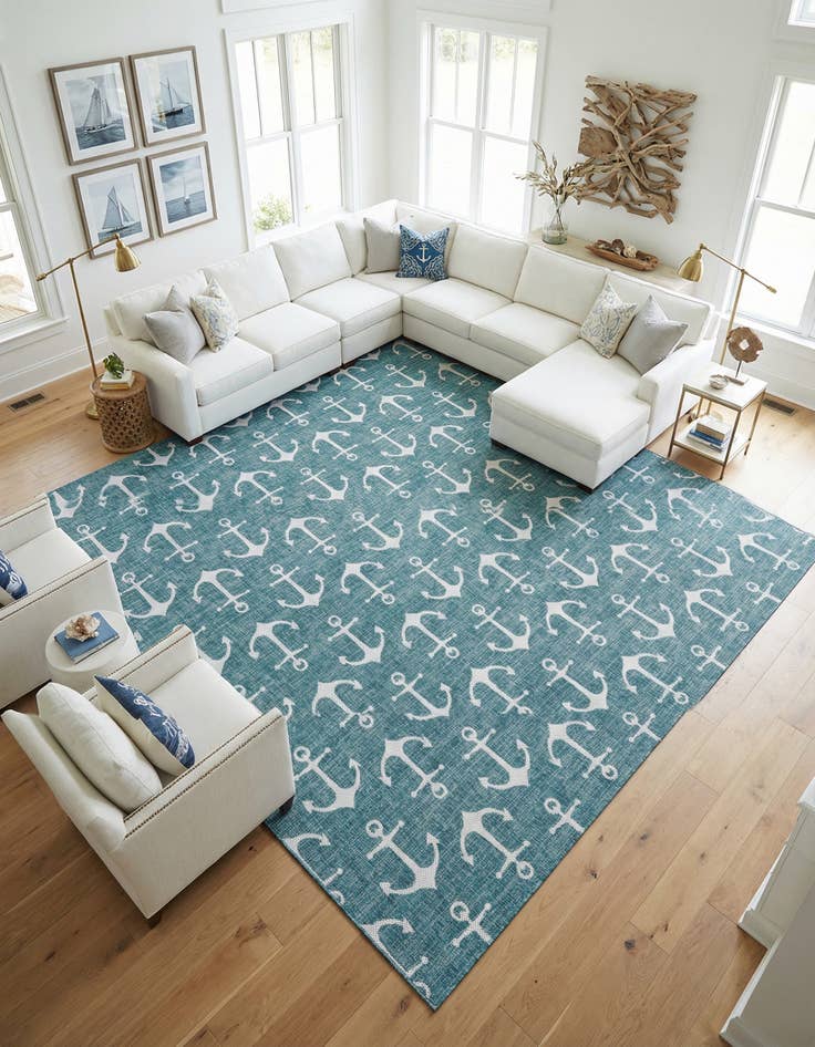 Detail image of 13' x 13' Easy-Clean Coastal Indoor / Outdoor Square Rug